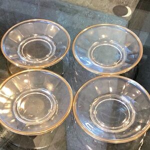 Set of Four Clear Demitasse Glass Plates with Gold Rim